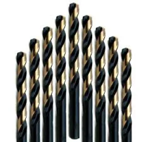 #10 Wire Size Jobber Length Drill Bit - Black and Gold - Split Point - 12 Pack