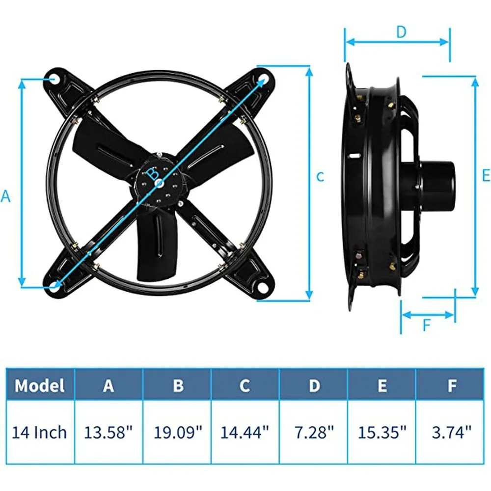 14 Inch Mount Fan Attic Gable Ventilator with Adjustable Temperature Thermostat, 1239 CFM, Black