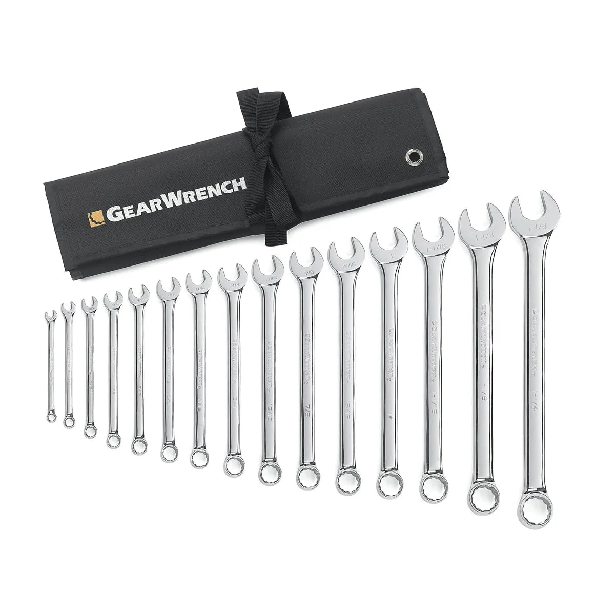 15 Pc. 12 Point SAE Long Pattern Combination Wrench Set with Wrench Roll