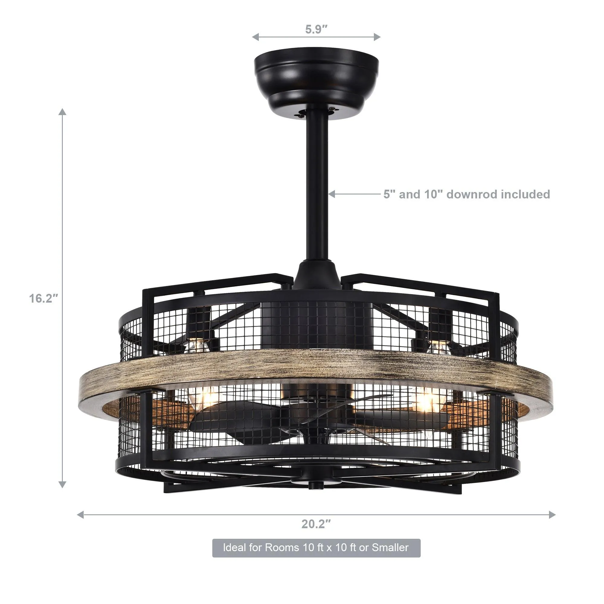 20" Industrial Downrod Mount Fandelier Ceiling Fan with Lighting and Remote Control