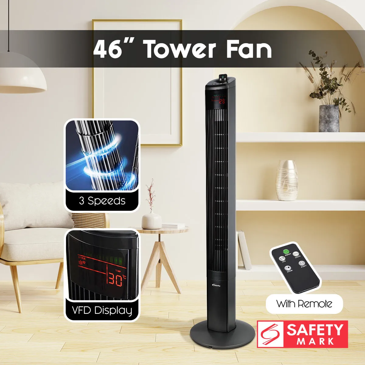 2Pcs x Tower Fan 46" with Remote Control (PPTF460)