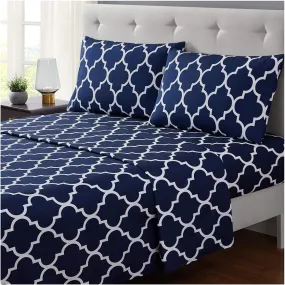 3 PCs Double Bed Sheet -Blue Geometric