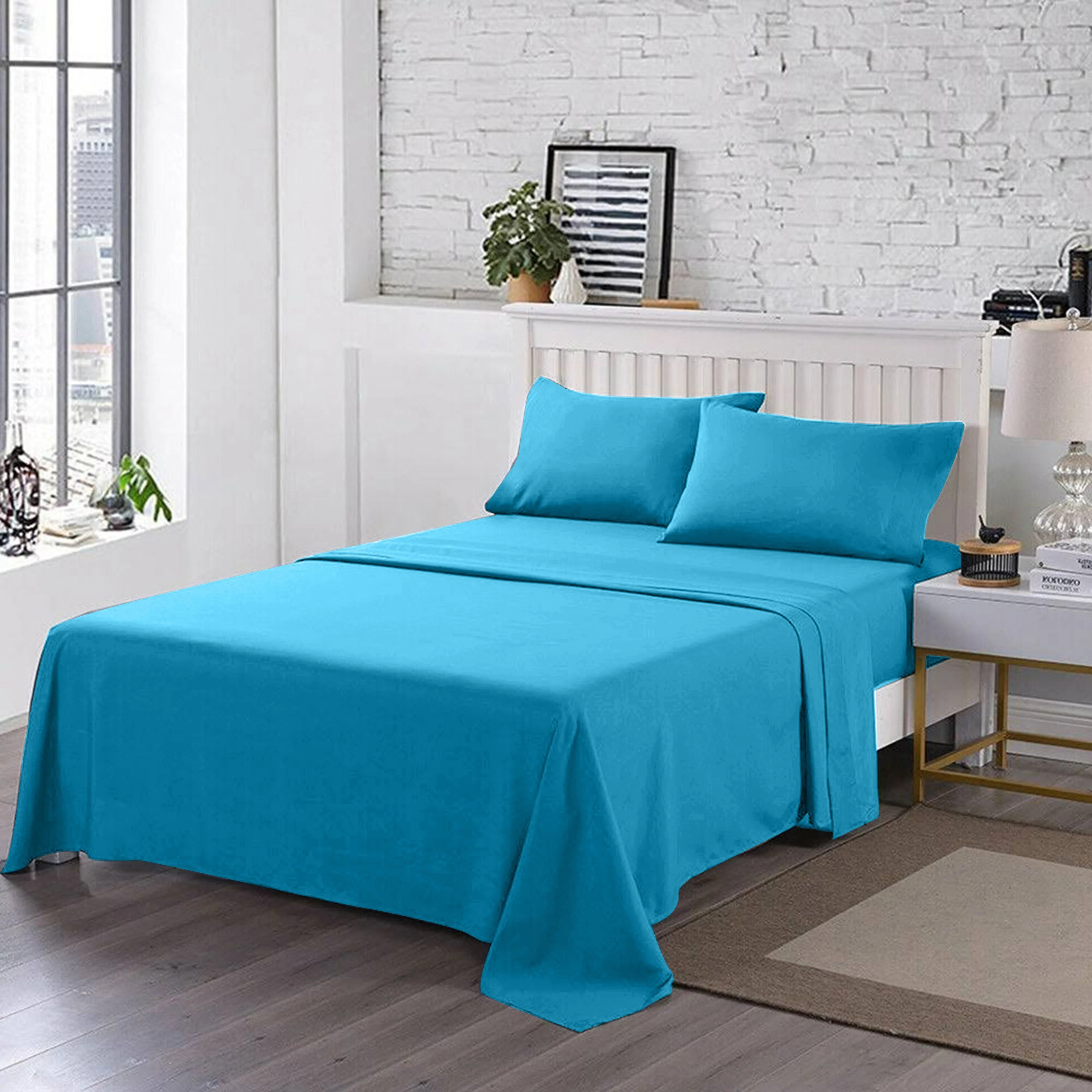 3 PCs Double Bed Sheet Dyed- Sky Blue