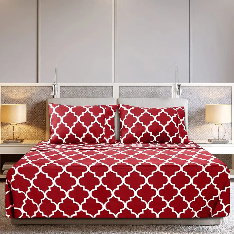 3 PCs Double Bed Sheet -Plum Geometric