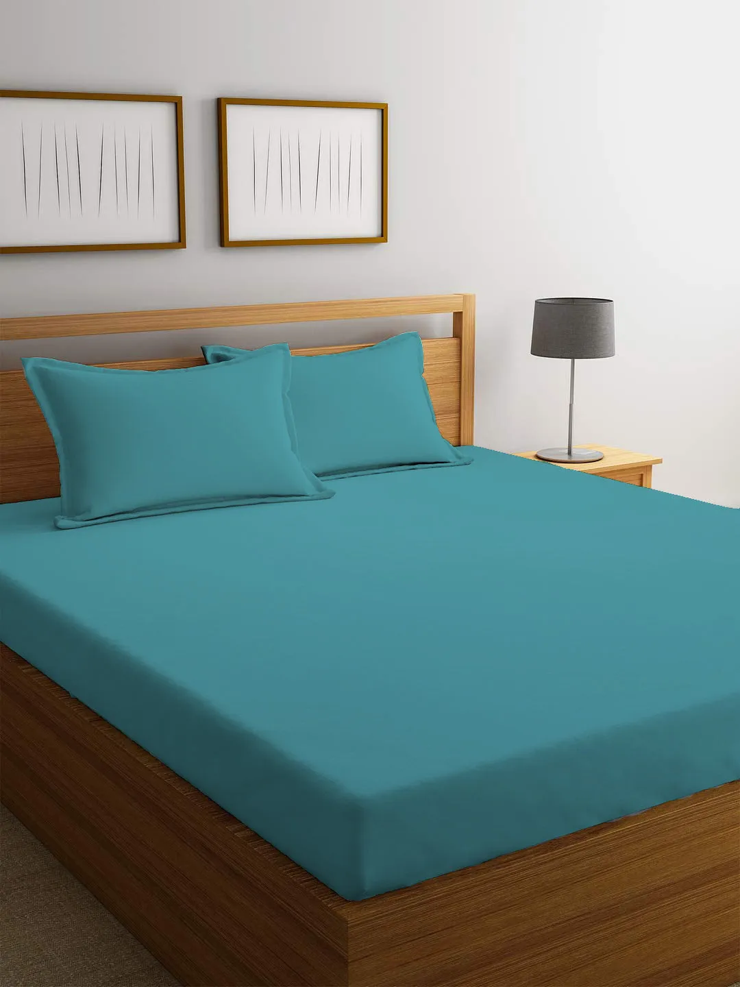 3 Piece Fitted Sheet Set Super Soft Teal Twin Size 160x200 30cm with 2 Pillow Case