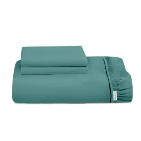 3 Piece Fitted Sheet Set Super Soft Teal Twin Size 160x200 30cm with 2 Pillow Case