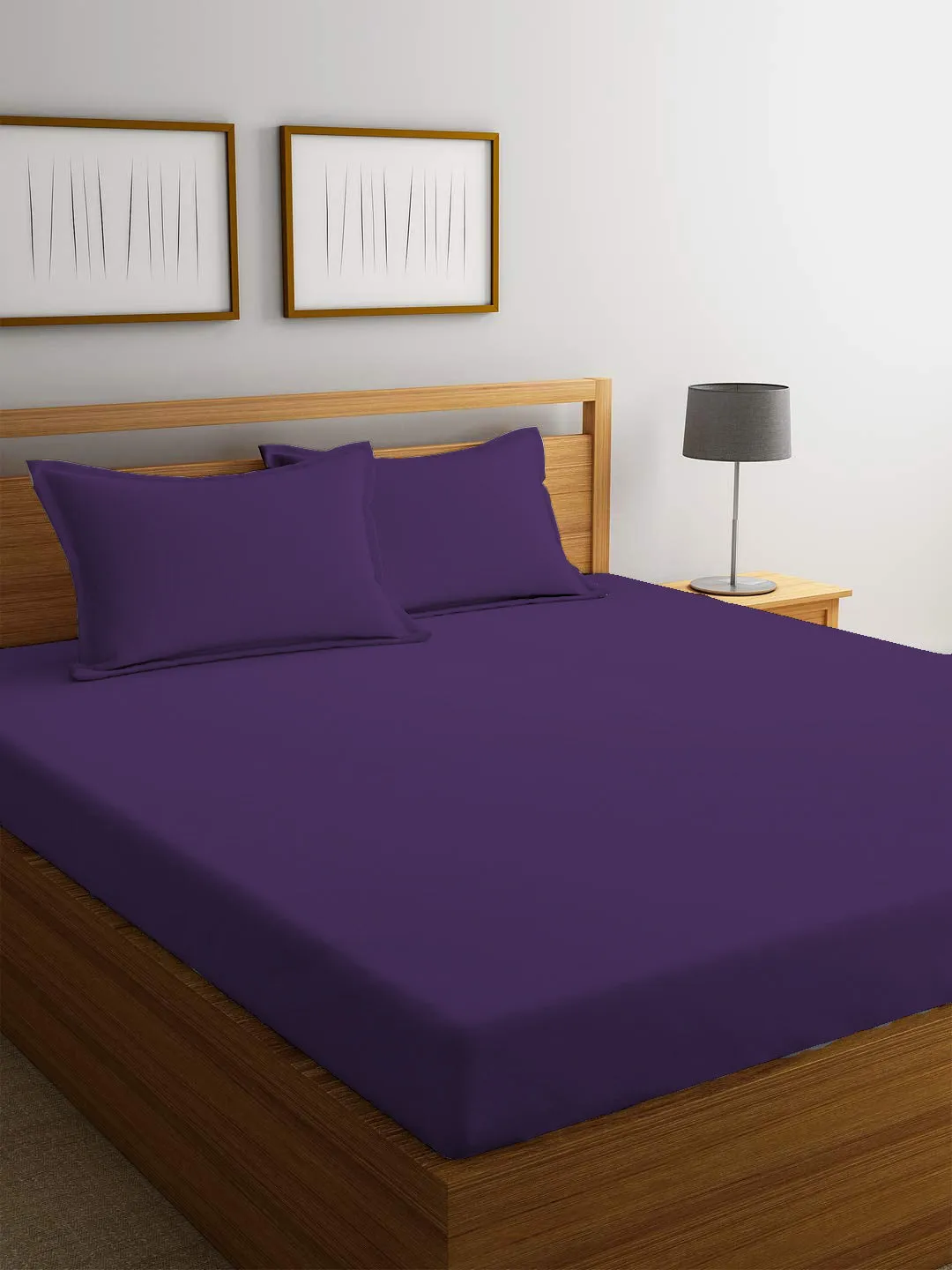 3 Piece Fitted Sheet Set Super Soft Violet King Size 180x200 30cm with 2 Pillow Case