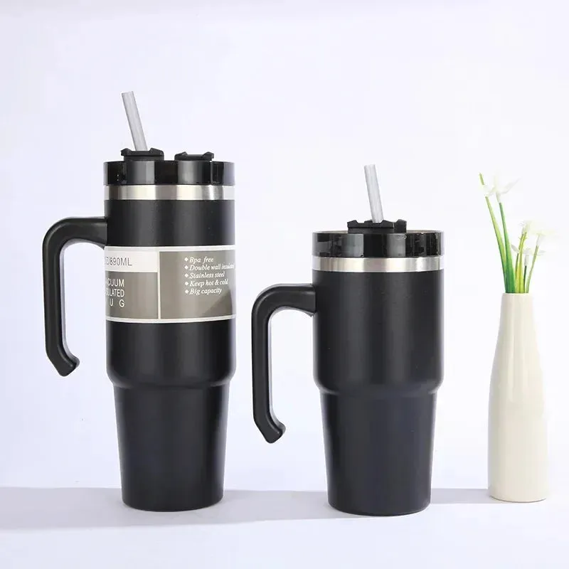 30/oz Stainless Steel Vacuum Insulated Tumbler with Lid Thermal Coffee Car Cup Travel Mug Medium capacitywith Handle Straw Mug