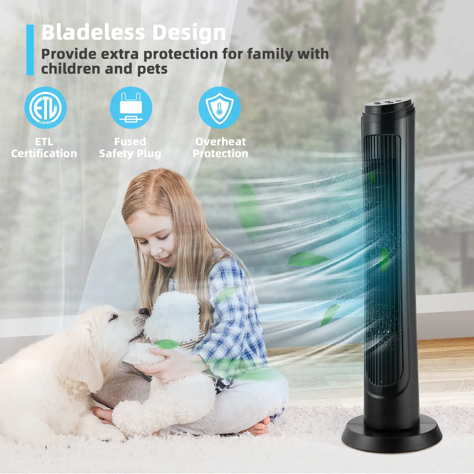 40 Inch Tower Fan with Remote, Oscillating Standing Fan with 3 Wind Modes