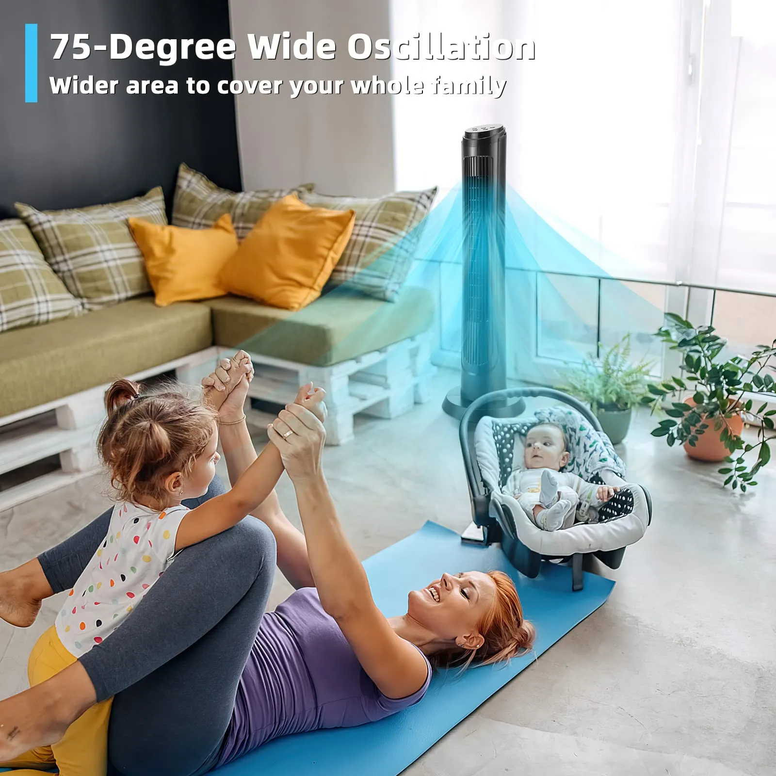 40 Inch Tower Fan with Remote, Oscillating Standing Fan with 3 Wind Modes