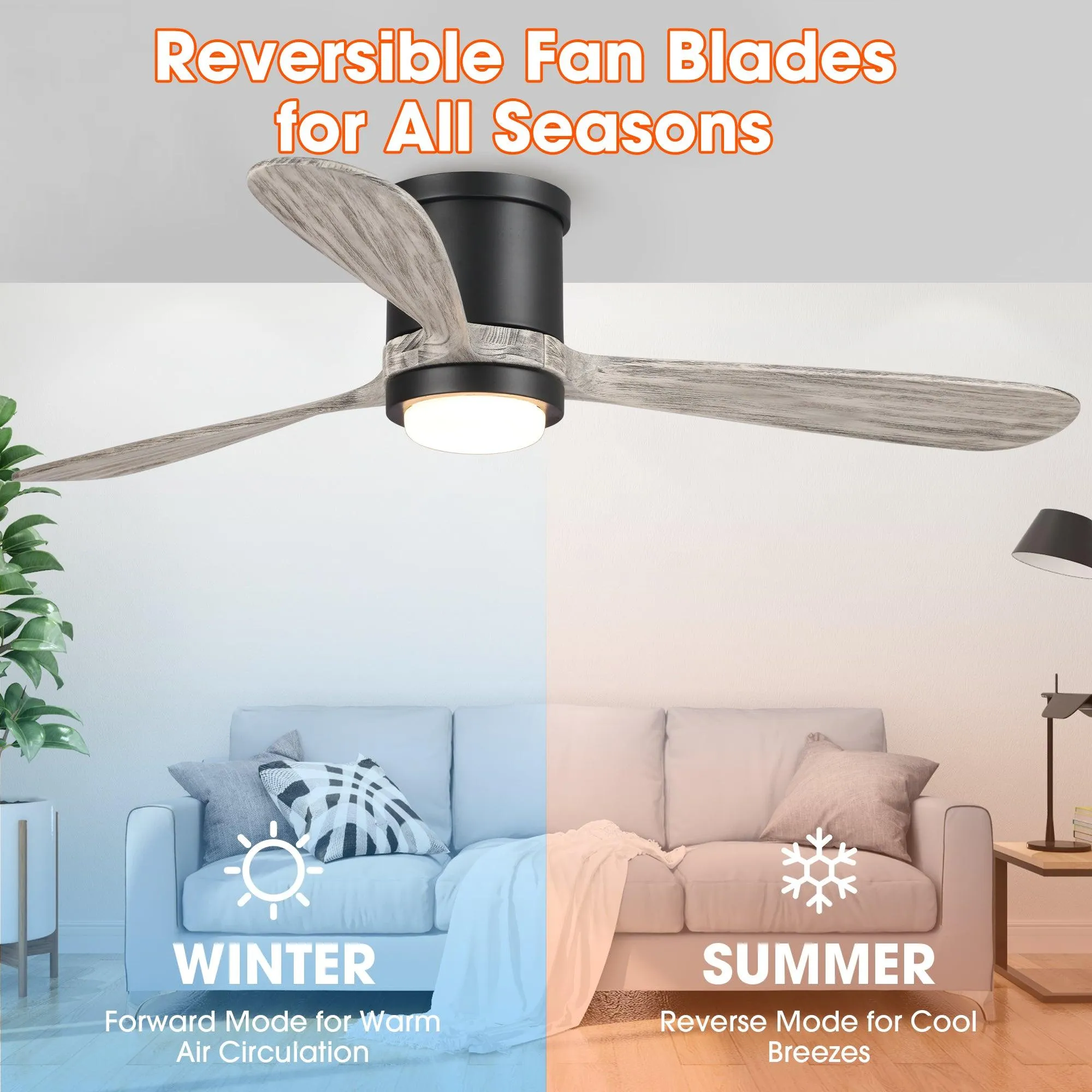 52" Anyan Farmhouse Flush Mount Reversible Ceiling Fan with Lighting and Remote Control