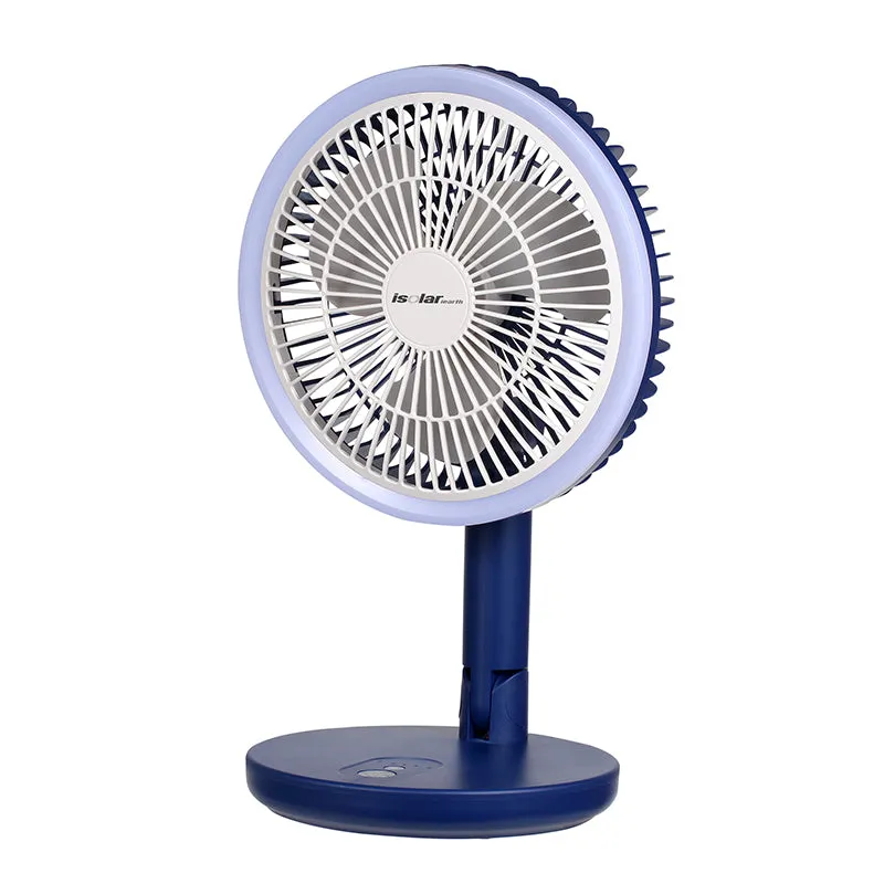 8 inch rechargeable solar panel folding fan  round style making-up LED lights portable table fan