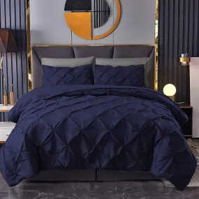 8 Pcs Pintuck Navy Bedding Set T250 With Filled Comforter , Pillow and Cushions Covers