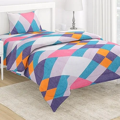 AC Comforter and Bedding Set for Single Bed, Abstract Geometric Pastel