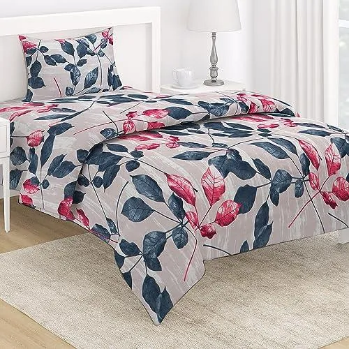 AC Comforter and Bedding Set for Single Bed, Dusty Pink Leaves