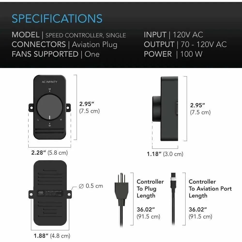 AC Infinity RAXIAL S4 Inline Booster Duct Fan with Speed Controller, 4"