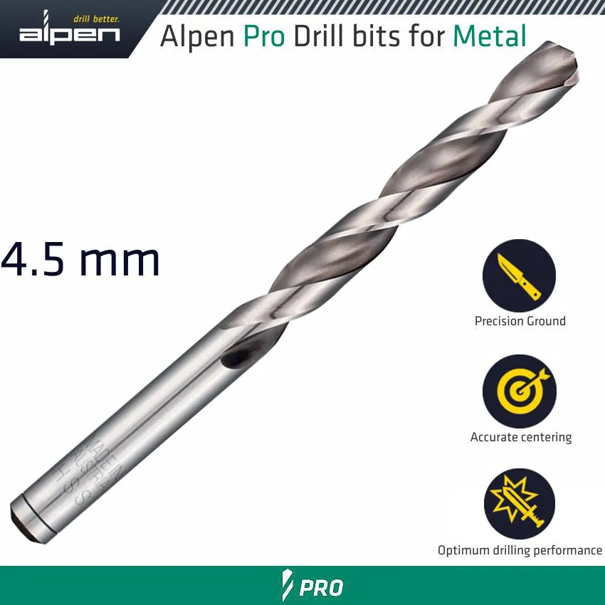 ALPEN ALPEN PRO HSS DRILL DIN 338 RN 135  WITH SPLIT POINT 4.5MM BULK ALP9540045