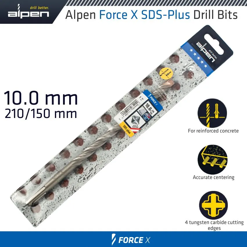 ALPEN FORCE X 10.0 x 210/150  SDS-PLUS DRILL BIT X4 CUTTING EDGES ALP825010