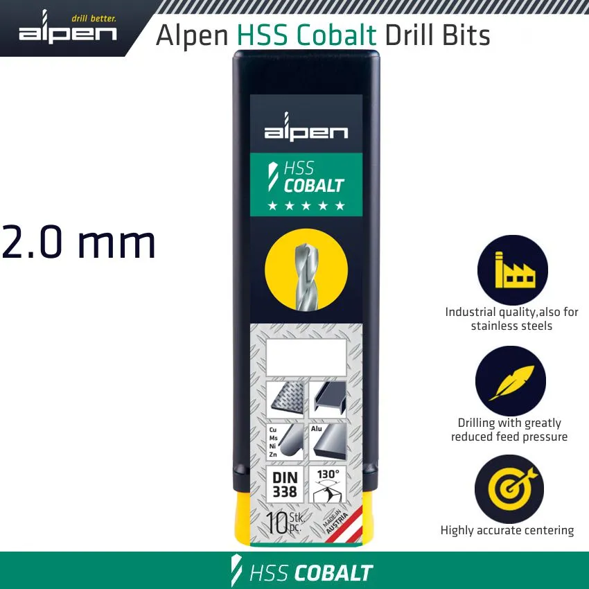 ALPEN HSS COBALT BULK DIN 338 RN,  2.0 ALP6130020