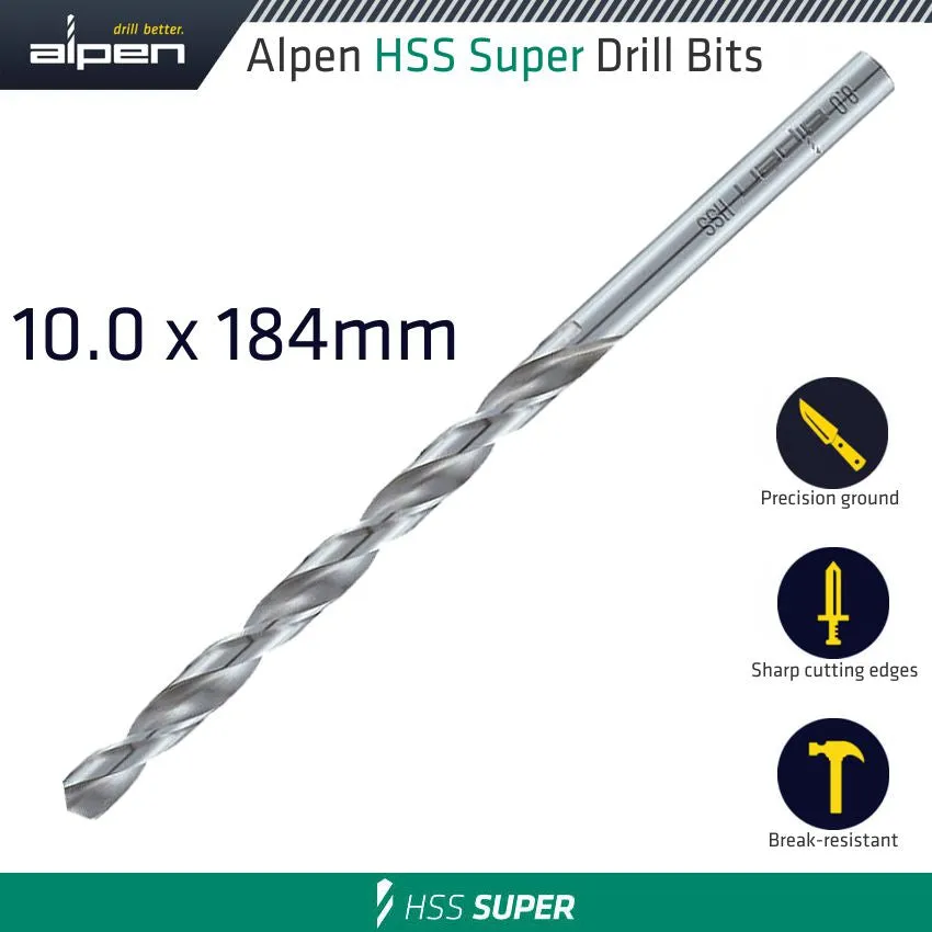 ALPEN HSS DRILL BIT LONG 10 X 184MM BULK ALP55110