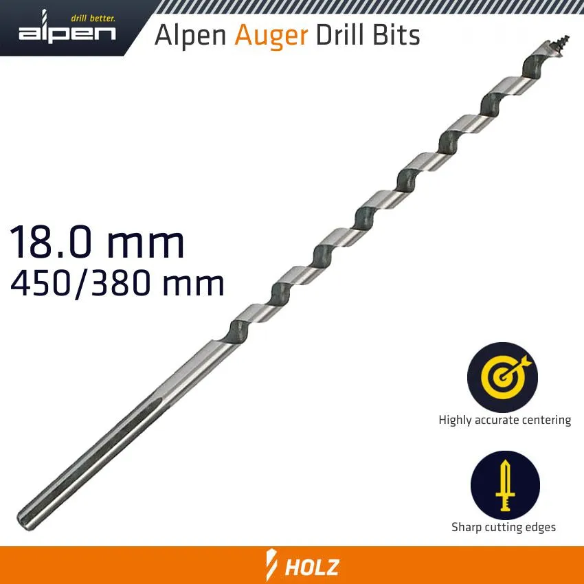 ALPEN WOOD AUGER DRILL BIT 18 X 450MM ALP22618