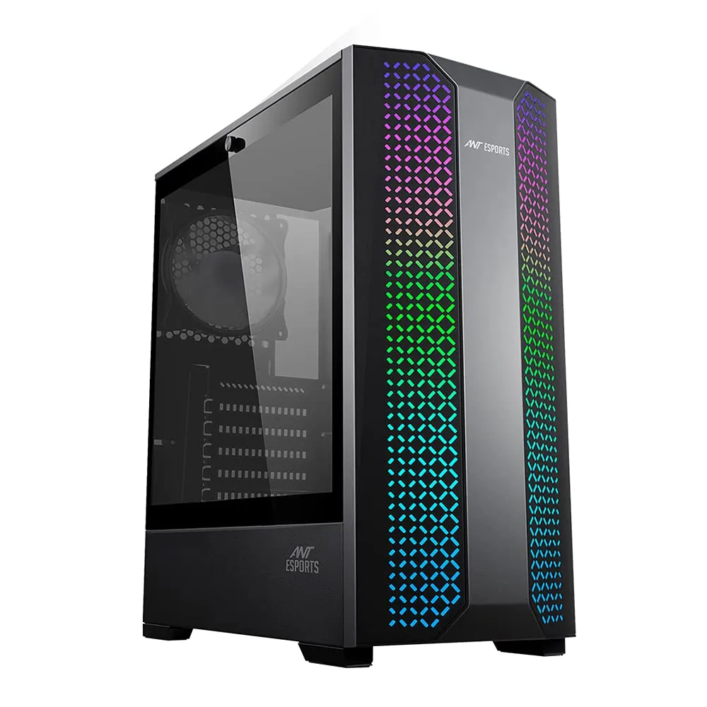 Ant Esports ICE-280TG Mid Tower Computer Case I Gaming Cabinet Supports ATX, Micro-ATX, Motherboard with Transparent Side Panel 1 x 120 mm Rear Fan Preinstalled - Black