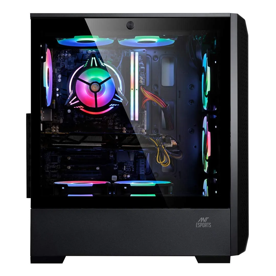 Ant Esports ICE-280TG Mid Tower Computer Case I Gaming Cabinet Supports ATX, Micro-ATX, Motherboard with Transparent Side Panel 1 x 120 mm Rear Fan Preinstalled - Black