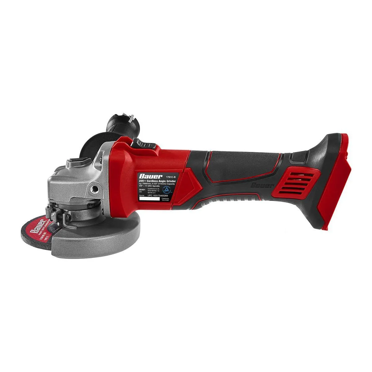 BAUER - 20V Cordless 4-1/2 in. Slide Switch Angle Grinder - Tool Only