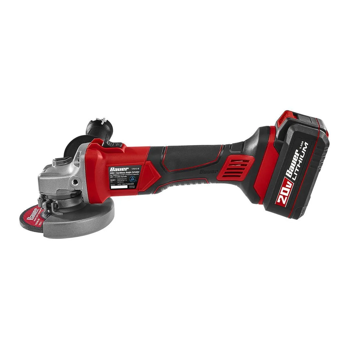 BAUER - 20V Cordless 4-1/2 in. Slide Switch Angle Grinder - Tool Only