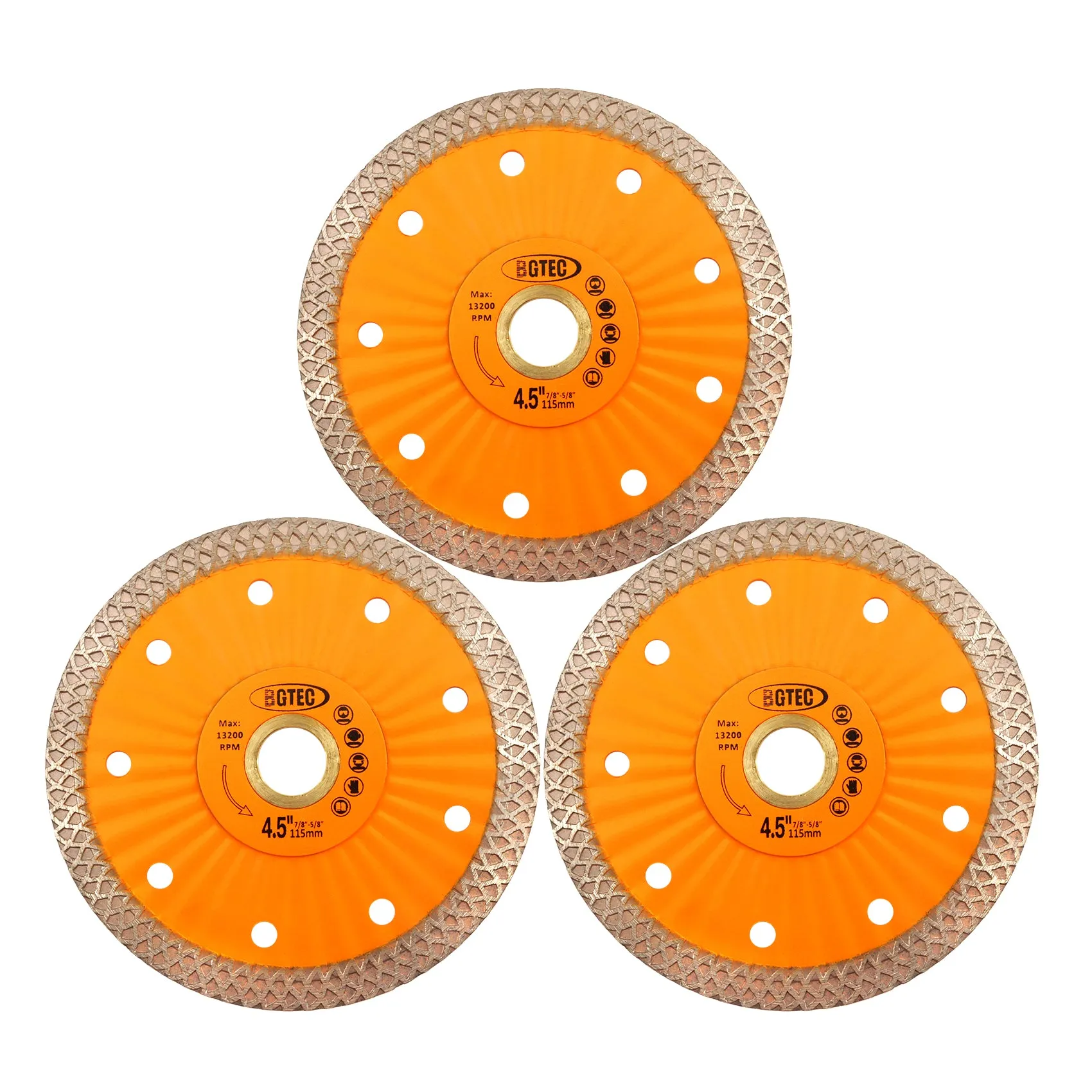 BGTEC Diamond Mesh Turbo Dry Cutting Disc with Welded Lug for Ceramic Tile Cutter Stone Masonry Dia 4''/4.5''/7''