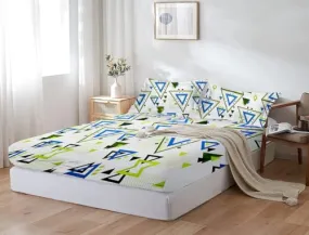 Bhoomi Impex Cotton Flat Bed Sheets with Pillow Cover Cotton Bedsheet - Double_Geometric Print (Lime & Teal)