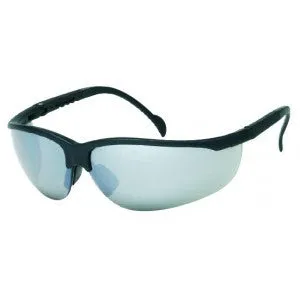 Black Frame - Silver Mirror Lens - Soft Rubber Nose Buds - Adjustable Temples Safety Glasses