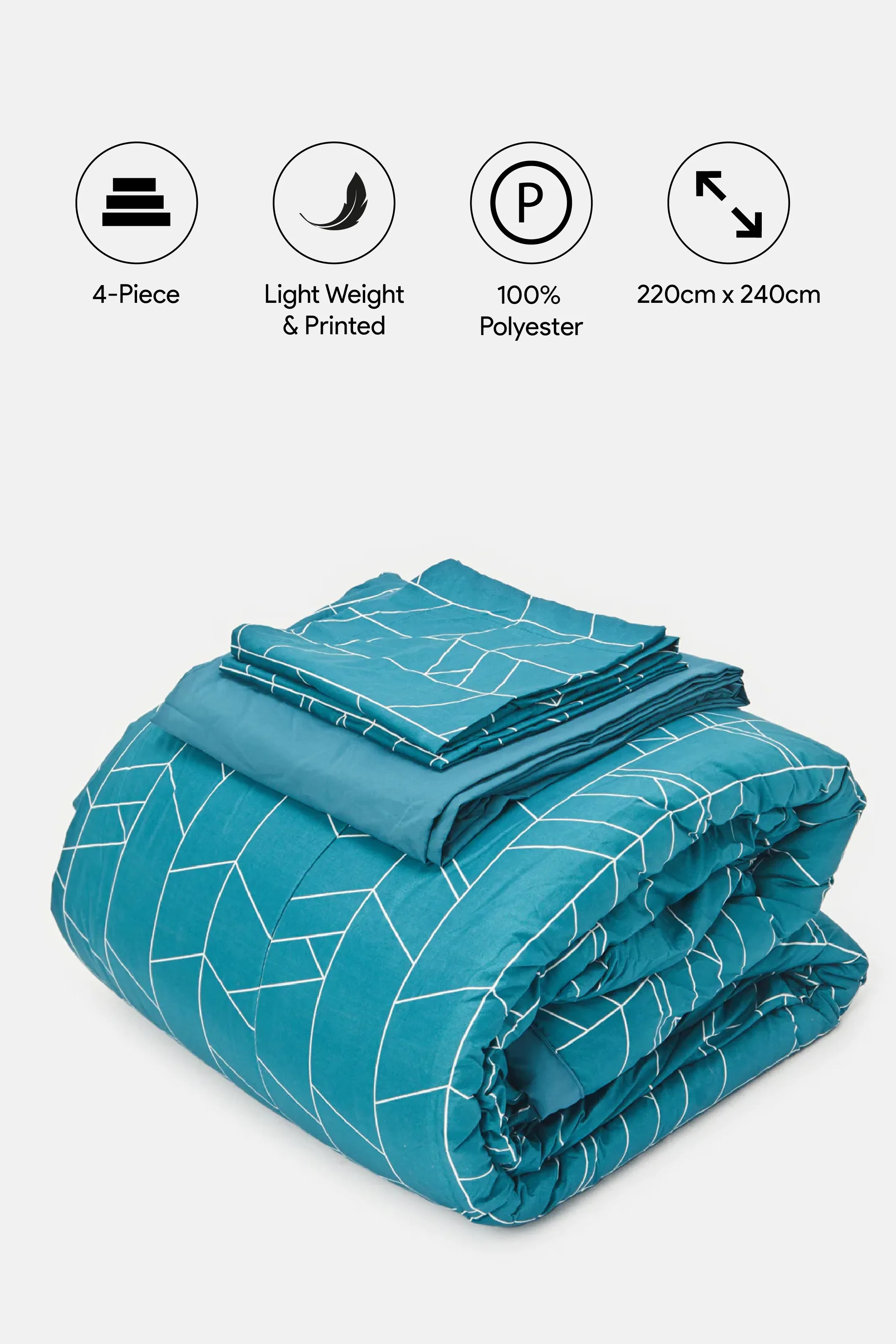 Blue Geometric Printed Comforter 4 Piece Set (Double Size)