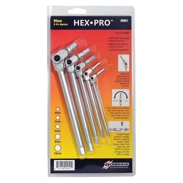 Bondhus 00050 Hex Pro™ Flexible Head Metric Hex Wrench Set 4-10mm