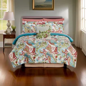 Caen 8 Piece Printed Reversible Queen Size Comforter Set The Urban Port, Multicolor By Casagear Home