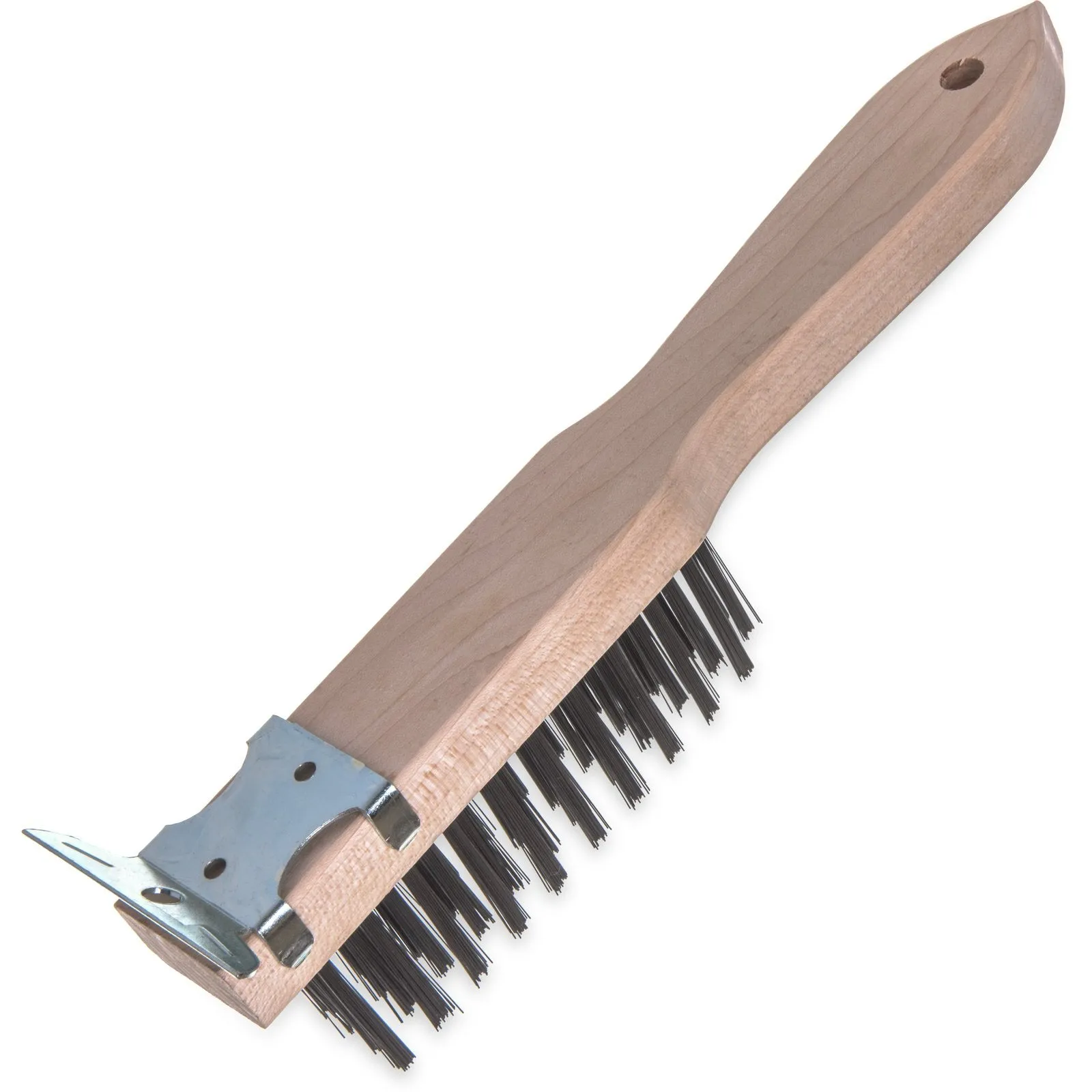 Carlisle Heavy Duty Grill Scraper with Wood Handle & Steel Bristles, 13.75" Length