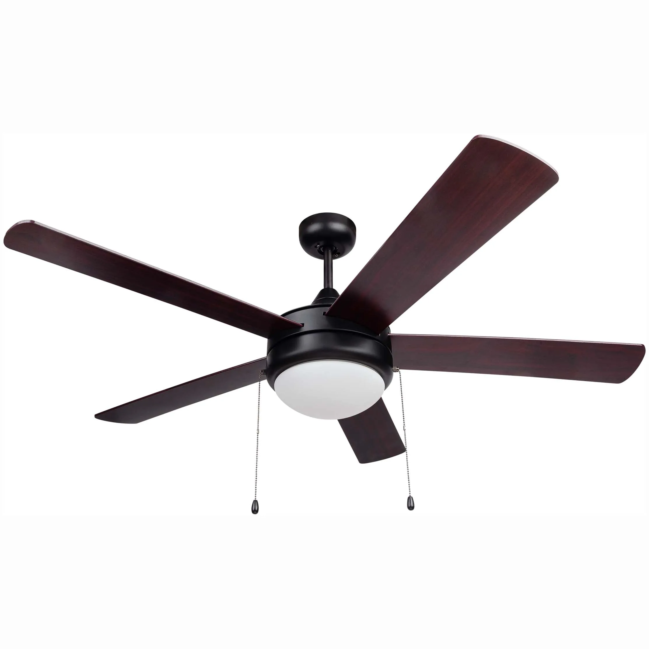 Ceiling Fan With 2 LED Bulbs, 52 In. 5 Blades, Black / Dark Walnut, Contemporary Style