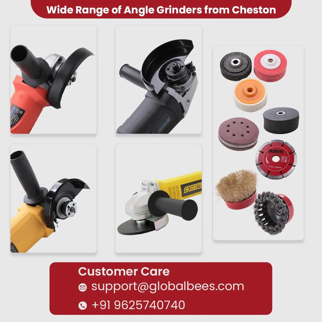 Cheston Angle Grinder for Grinding, Cutting, Polishing (4 inch/100mm), 900W Grinder Machine with Auxiliary Handle For Heavy Duty Grinding Tasks with 1 Cutting Blade & 4 Grinding Wheel