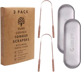 Copper Tongue Scraper with Metal Case - 2 Pack - Plastic Free Tongue Scrapers