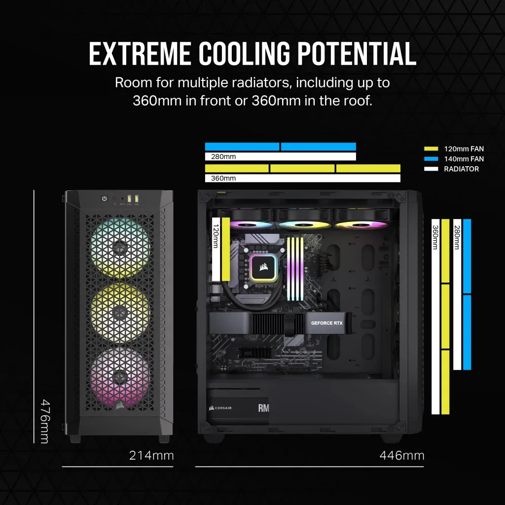 CORSAIR 480T RGB AIRFLOW Black 黑色 Tempered Glass ATX Case CC-9011272-WW