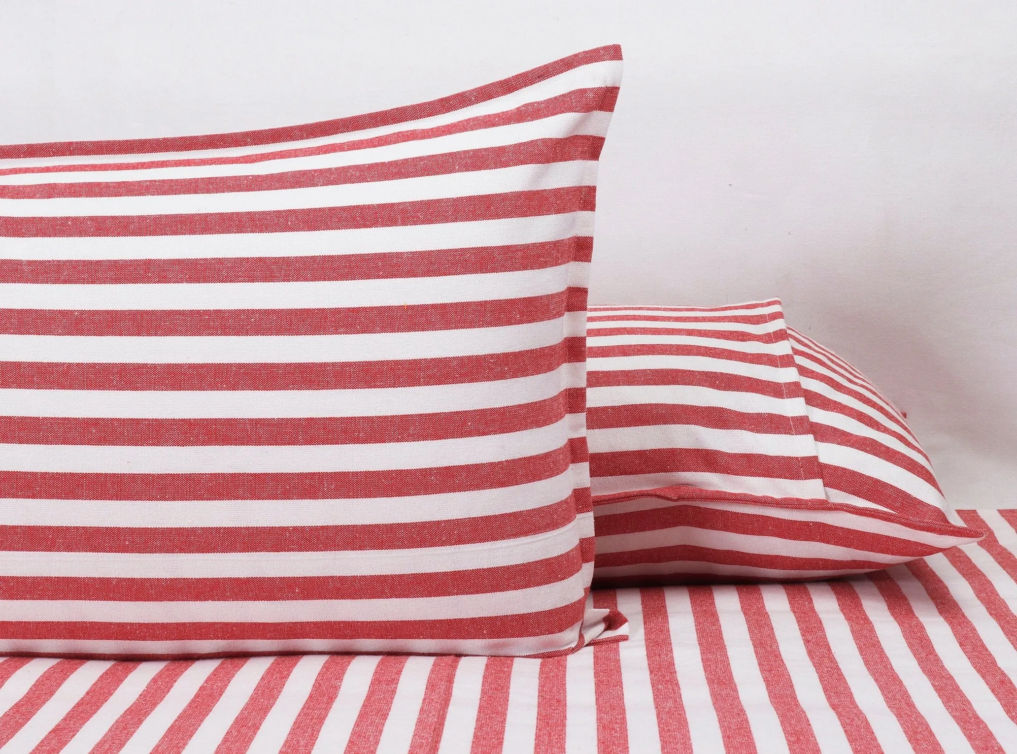 Cotton Striped Bedsheet with Pillow Covers (Red) - available sizes, Single, Double/Queen, King and Super King