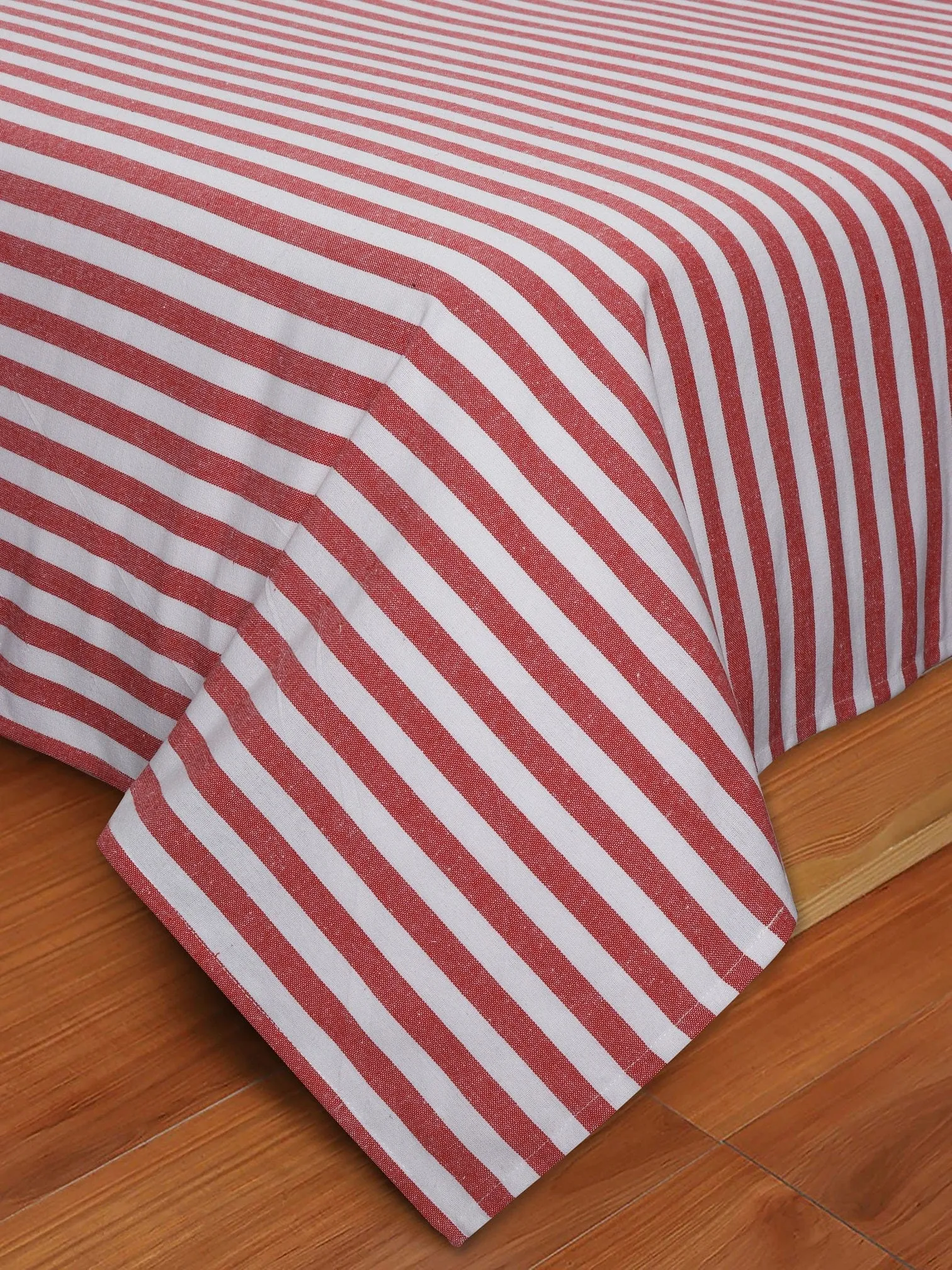 Cotton Striped Bedsheet with Pillow Covers (Red) - available sizes, Single, Double/Queen, King and Super King