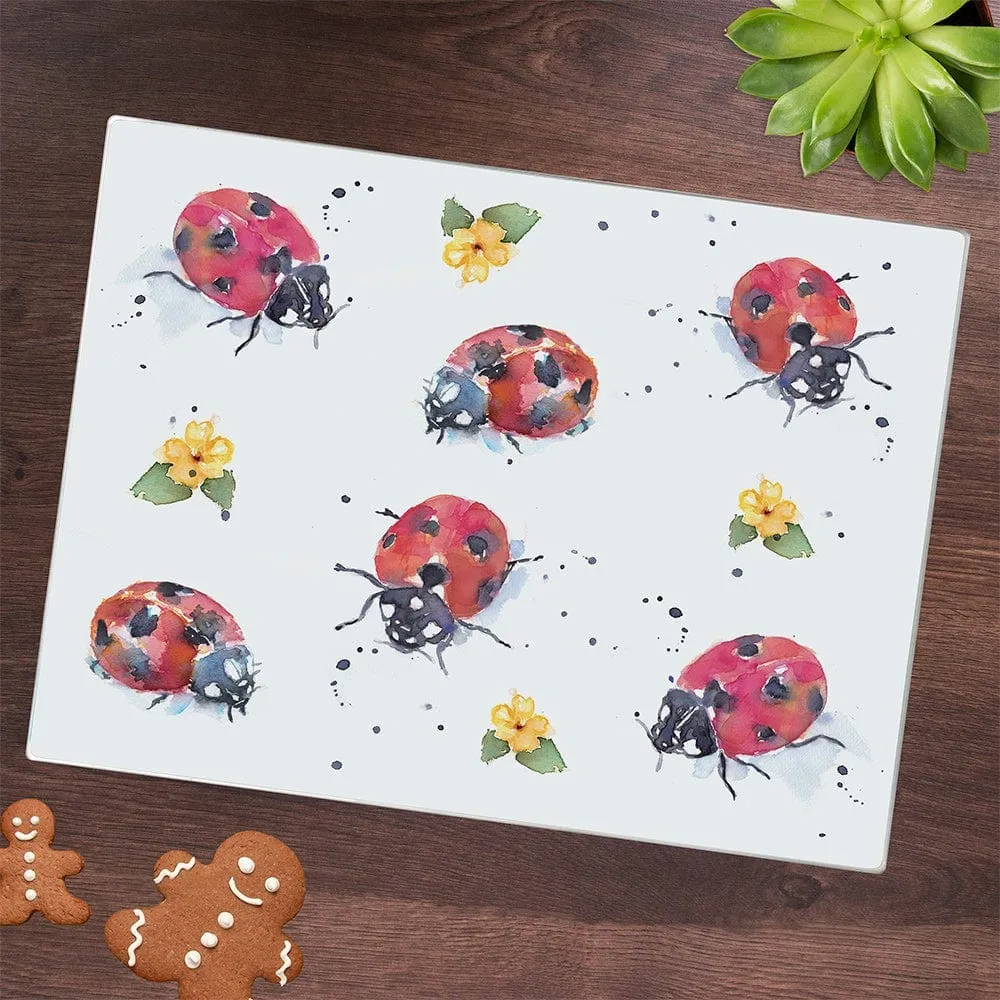 Country Life Tempered Glass Cutting Board - Ladybirds - 40 x 30cm