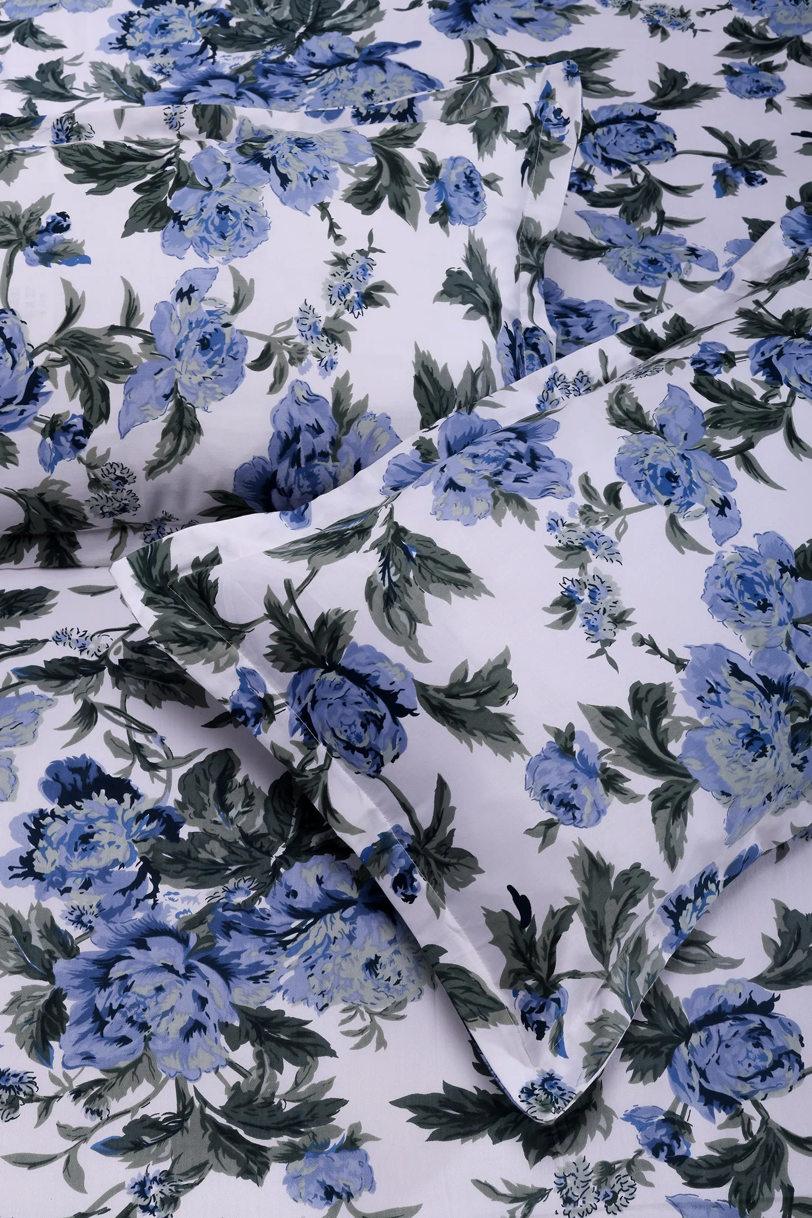 Dahlia Garden White and Blue Cotton  Bedsheet