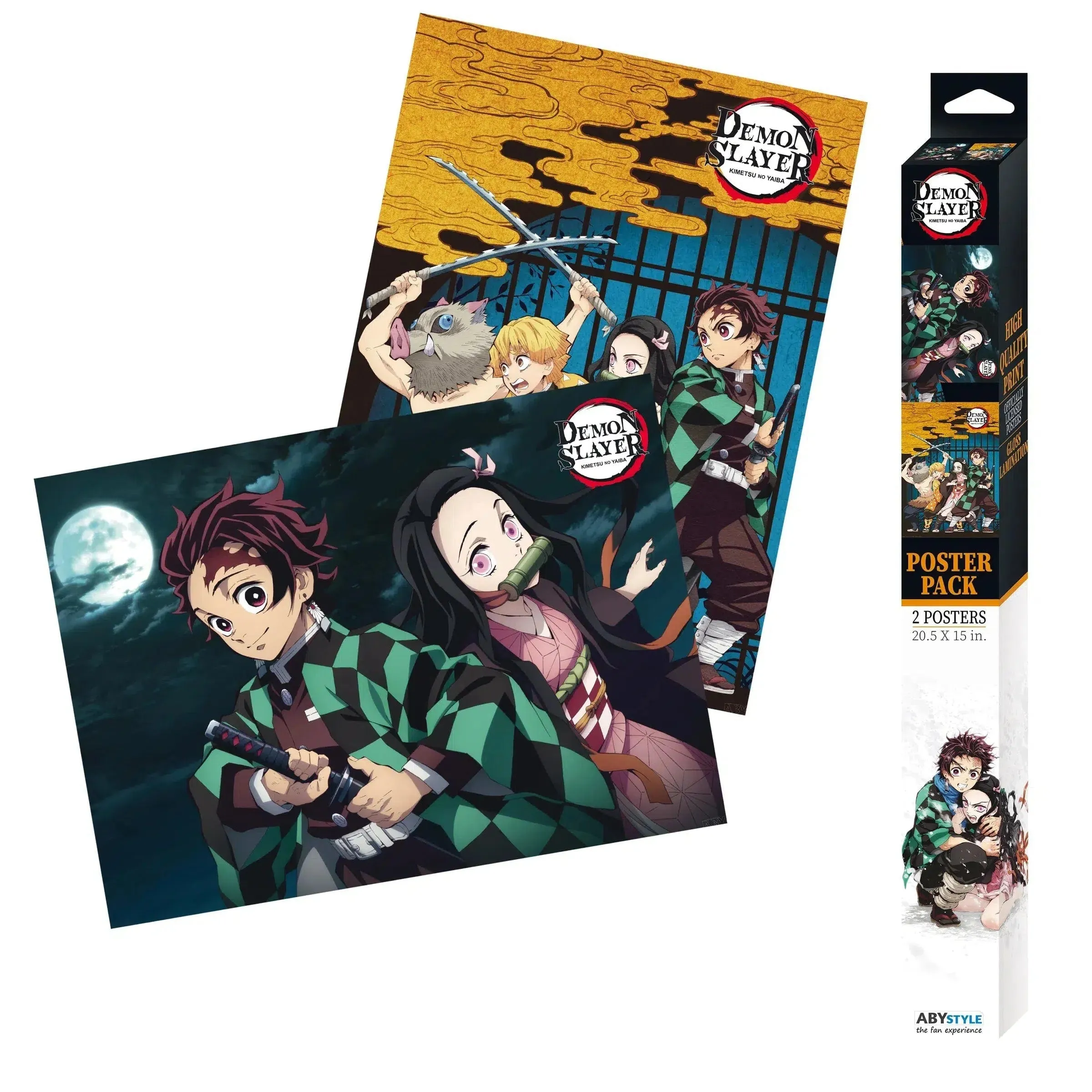 Demon Slayer - Tanjiro, Nezuko, Inosuke & Zenitsu Group Boxed Poster Set (20.5"x15") - ABYstyle