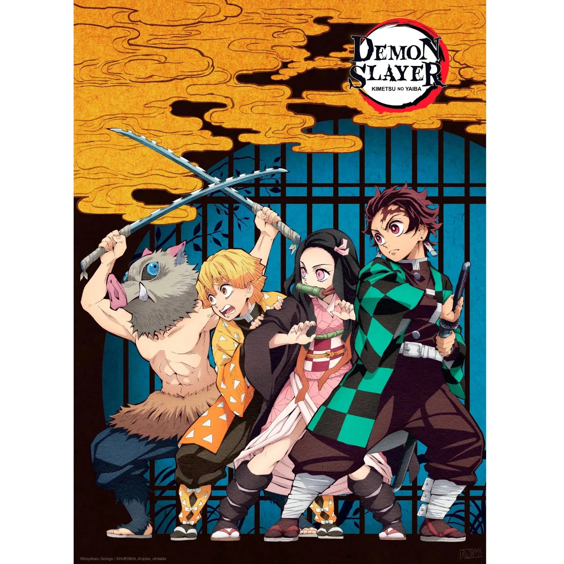 Demon Slayer - Tanjiro, Nezuko, Inosuke & Zenitsu Group Boxed Poster Set (20.5"x15") - ABYstyle