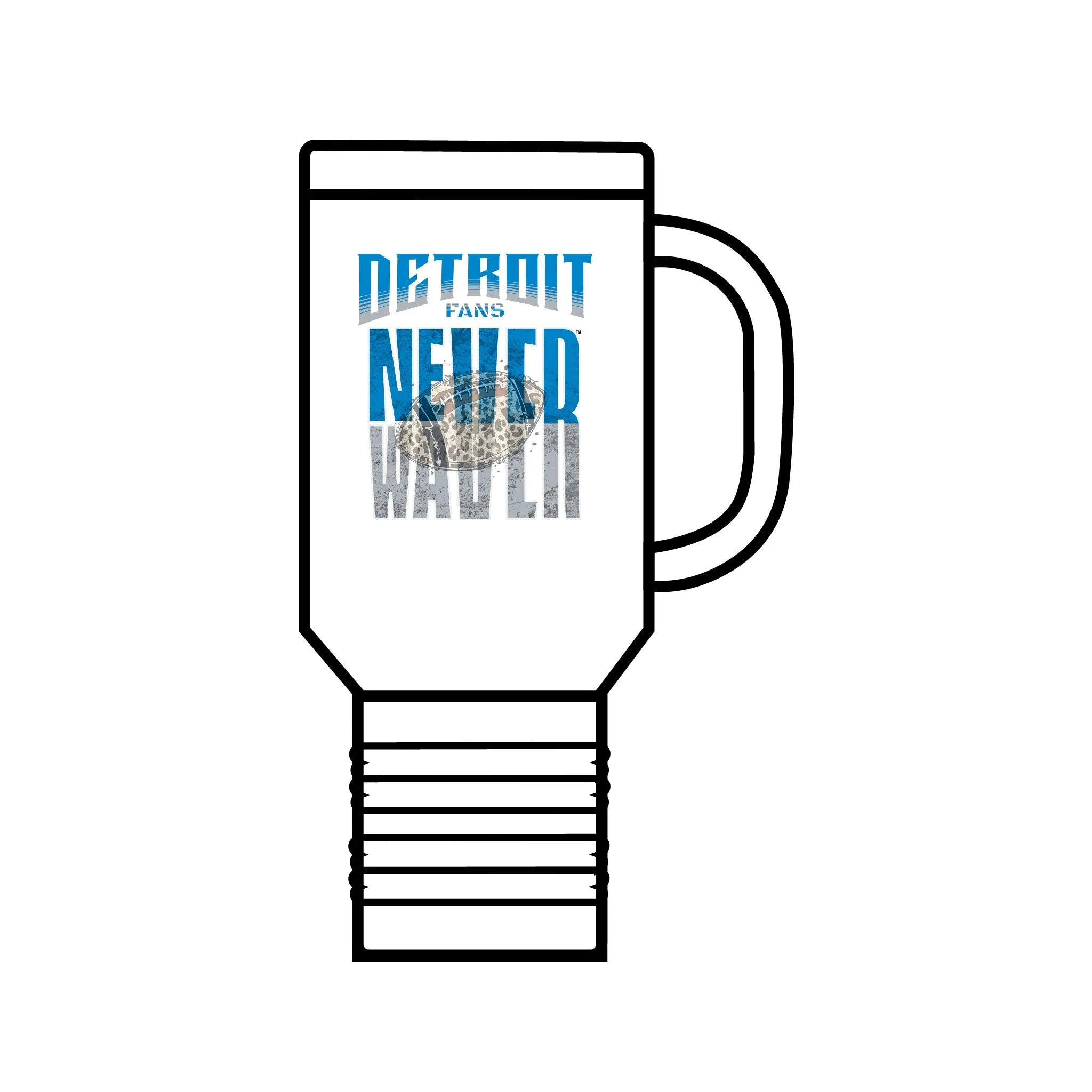 Detroit Fans Never Waver W-Leopard Football Insulated Travel Mug, 40oz