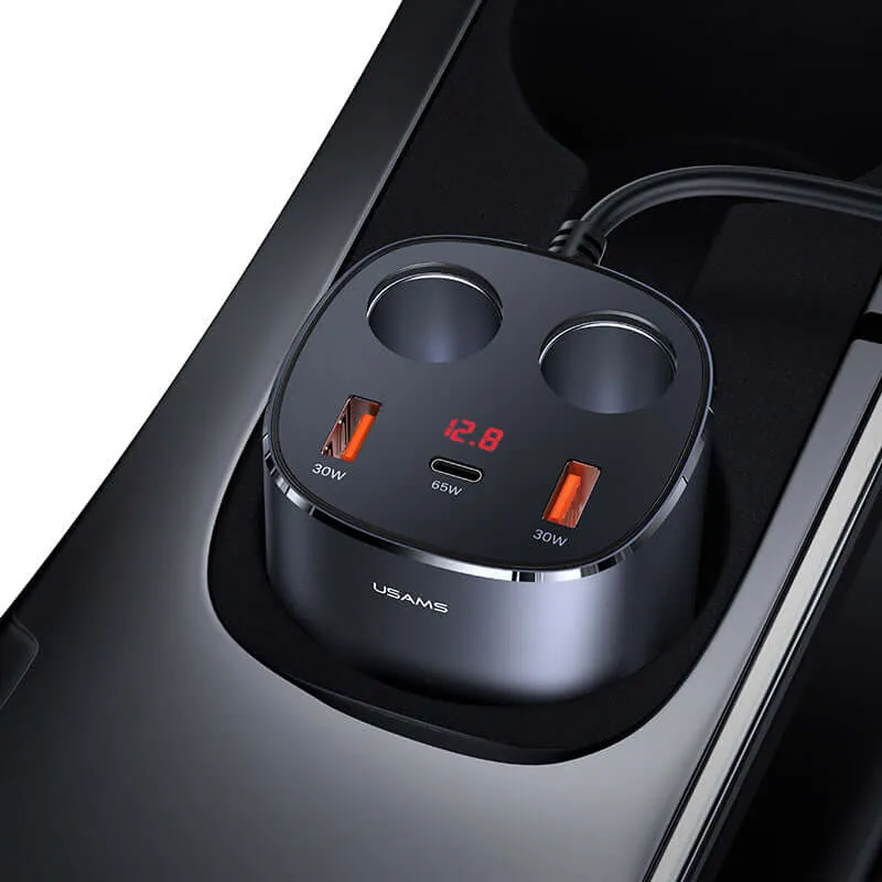 Digital Display Fast Car Charger 2 USB 1 Type C Dual Cigarette Lighter Port