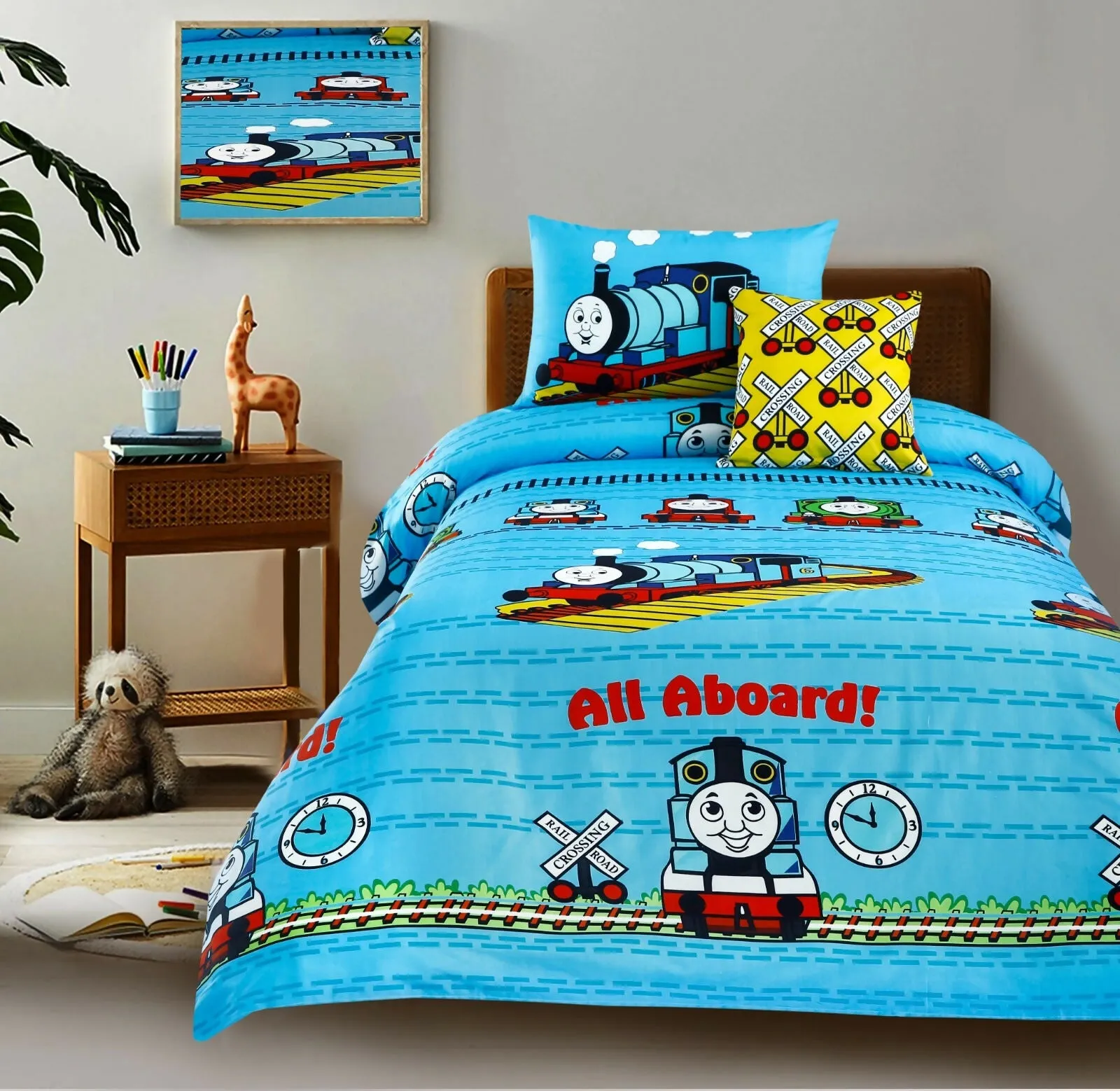 Digital Printed Junior Single Bed Sheet-Train Party