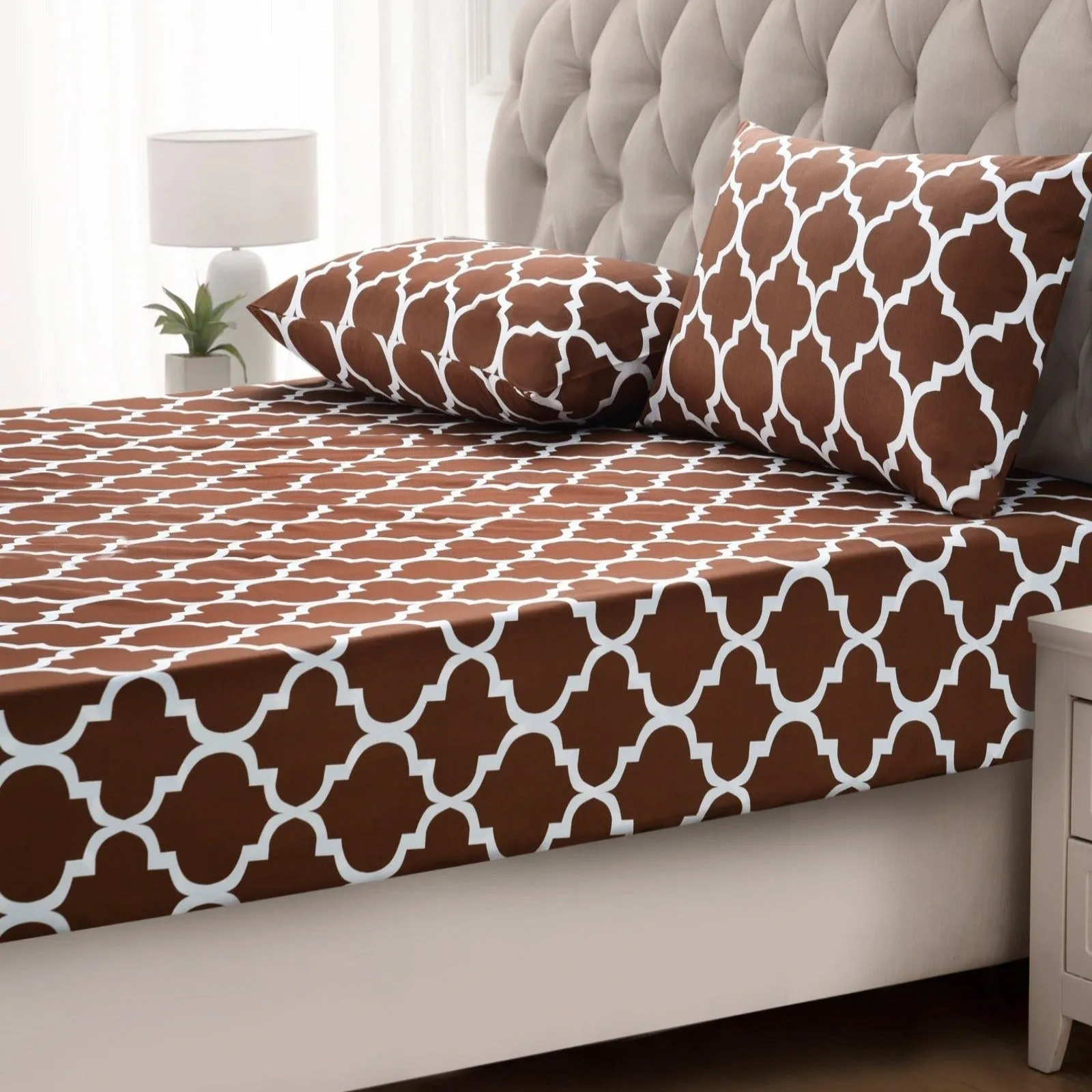 Fitted Bed Sheet-Brown Geometric